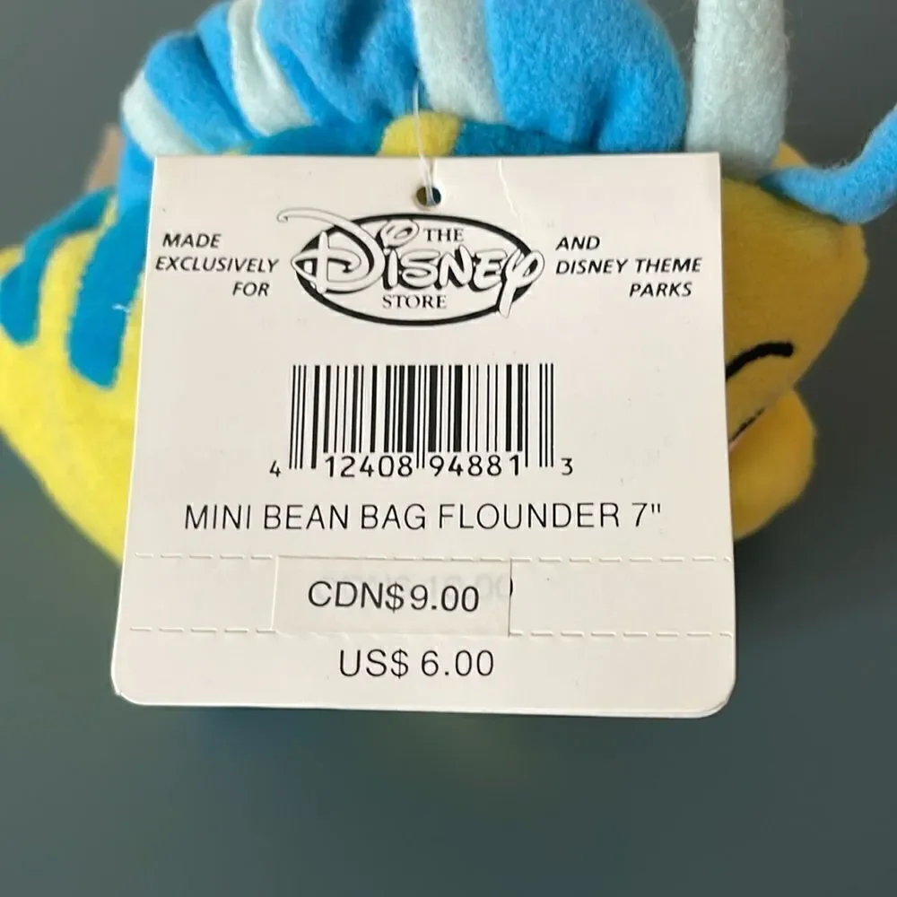 DISNEY Vintage 90s Flounder Little Mermaid Bean Bag Plush *NEW*